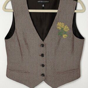 New York & Company Vintage Tweed Vest w/ Floral Embroidery | Size 14 | Y2K |